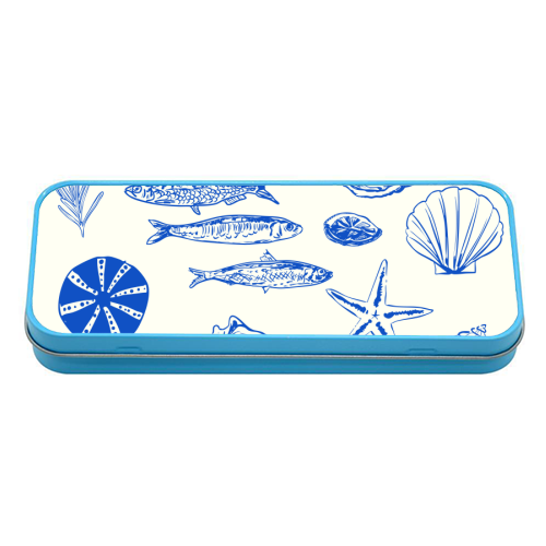Blue Coastal Escape Minimalist - tin pencil case by EZbie