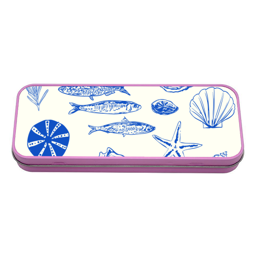 Blue Coastal Escape Minimalist - tin pencil case by EZbie