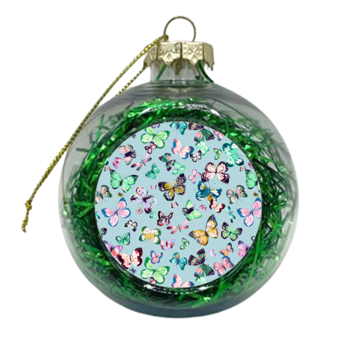 Blue Colourful Watercolour Butterflies - xmas bauble by Ninola Design