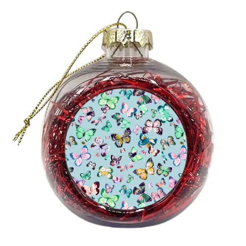 Blue Colourful Watercolour Butterflies - xmas bauble by Ninola Design