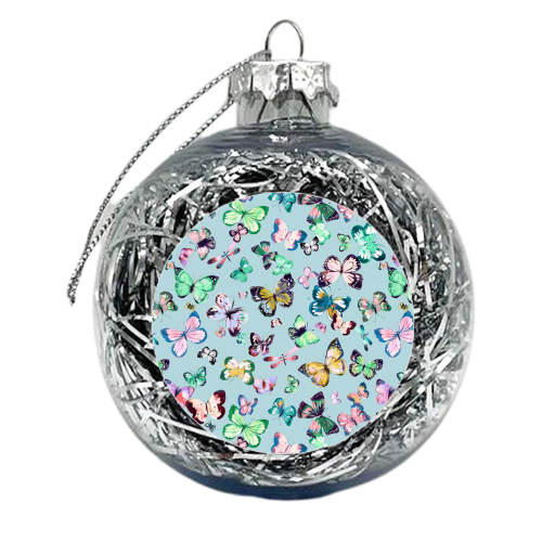 Blue Colourful Watercolour Butterflies - xmas bauble by Ninola Design