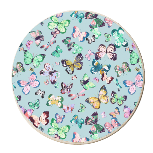 Blue Colourful Watercolour Butterflies - personalised beer coaster by Ninola Design