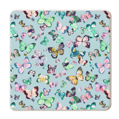 Blue Colourful Watercolour Butterflies - personalised beer coaster by Ninola Design