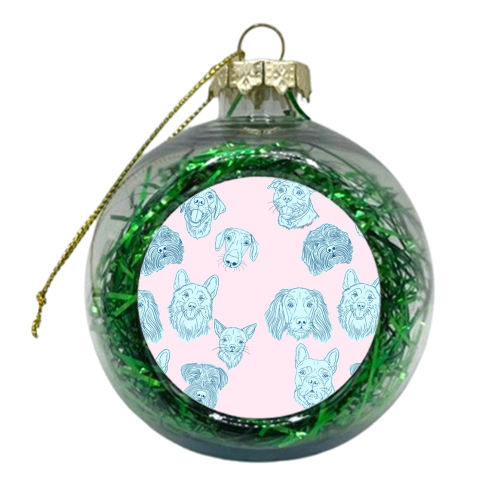 Blue Dog Portraits On Pink - xmas bauble by Adam Regester