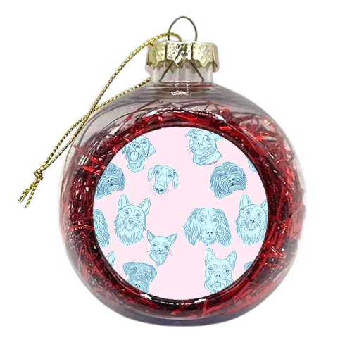 Blue Dog Portraits On Pink - xmas bauble by Adam Regester