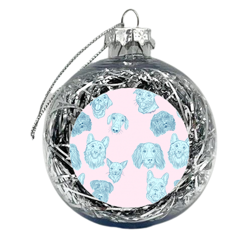 Blue Dog Portraits On Pink - xmas bauble by Adam Regester
