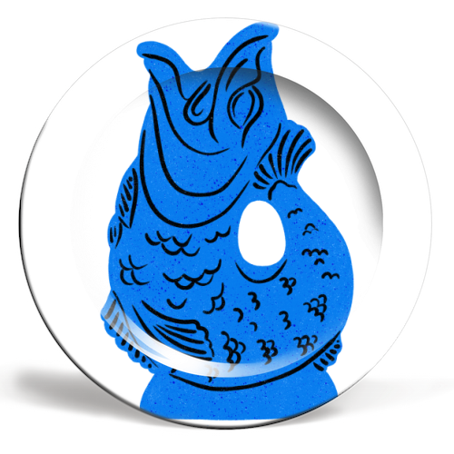 Blue Glug Jug Illustration - ceramic dinner plate by Natalie Rodrigues