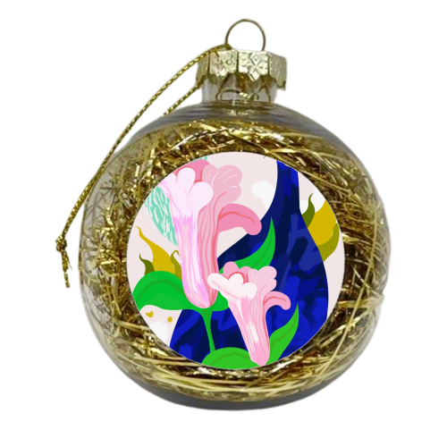 Blue Leaf | Abstract Botanical Floral Painting | Eclectic Pop of Color Nature | Jungle Plants - xmas bauble by Uma Prabhakar Gokhale