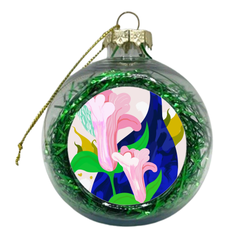 Blue Leaf | Abstract Botanical Floral Painting | Eclectic Pop of Color Nature | Jungle Plants - xmas bauble by Uma Prabhakar Gokhale