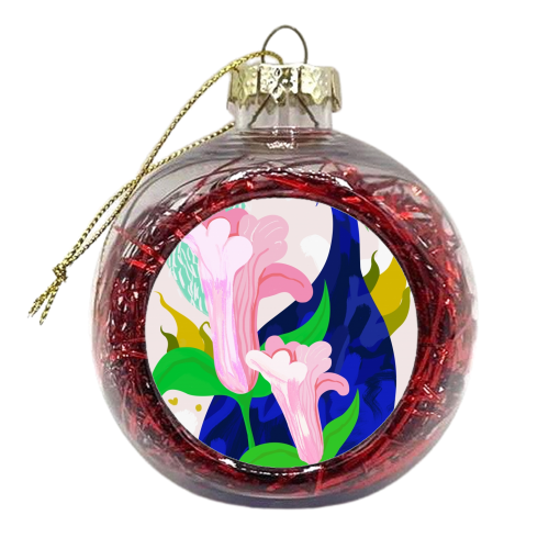 Blue Leaf | Abstract Botanical Floral Painting | Eclectic Pop of Color Nature | Jungle Plants - xmas bauble by Uma Prabhakar Gokhale