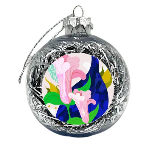 Blue Leaf | Abstract Botanical Floral Painting | Eclectic Pop of Color Nature | Jungle Plants - xmas bauble by Uma Prabhakar Gokhale