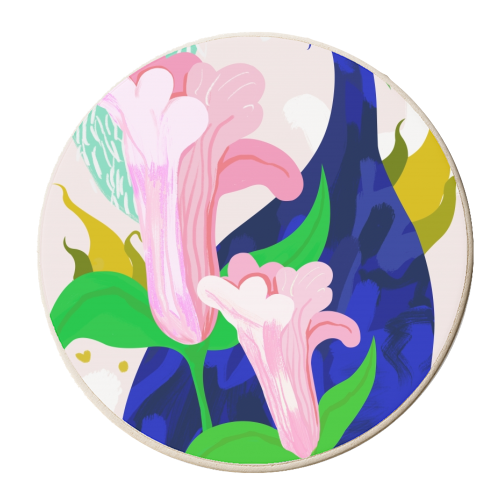 Blue Leaf | Abstract Botanical Floral Painting | Eclectic Pop of Color Nature | Jungle Plants - personalised beer coaster by Uma Prabhakar Gokhale