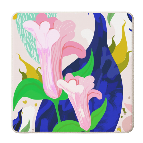 Blue Leaf | Abstract Botanical Floral Painting | Eclectic Pop of Color Nature | Jungle Plants - personalised beer coaster by Uma Prabhakar Gokhale