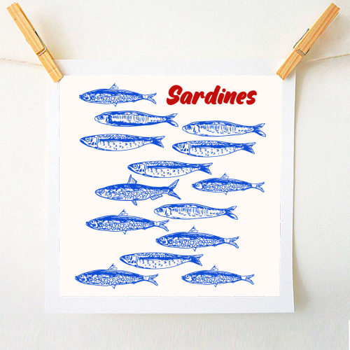 Blue Sardines Pattern Minimalist - A1 - A4 art print by EZbie