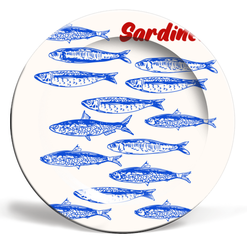 Blue Sardines Pattern Minimalist - ceramic dinner plate by EZbie