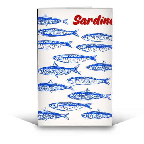 Blue Sardines Pattern Minimalist - funny greeting card by EZbie