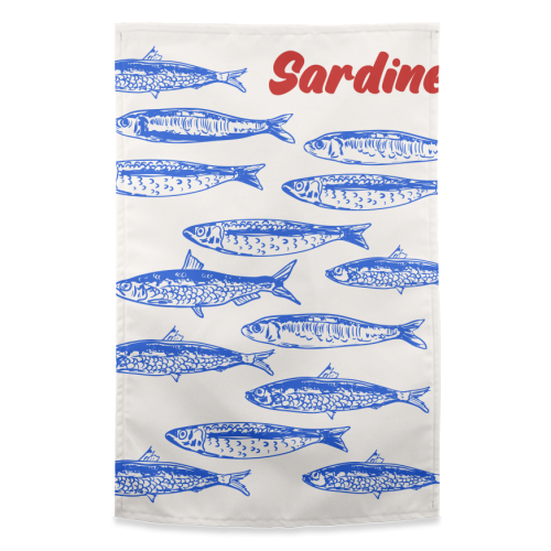 Blue Sardines Pattern Minimalist - funny tea towel by EZbie