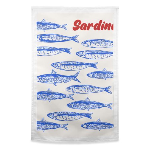Blue Sardines Pattern Minimalist - funny tea towel by EZbie