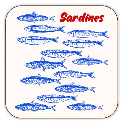 Blue Sardines Pattern Minimalist - personalised beer coaster by EZbie