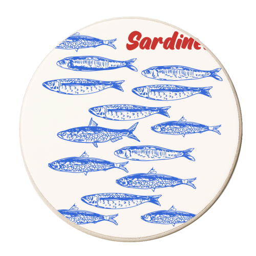 Blue Sardines Pattern Minimalist - personalised beer coaster by EZbie