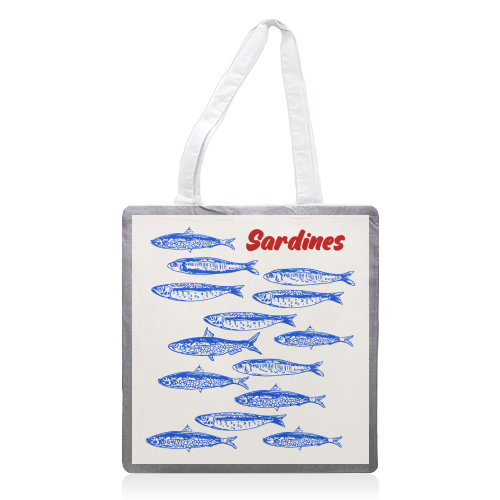 Blue Sardines Pattern Minimalist - printed canvas tote bag by EZbie