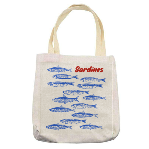Blue Sardines Pattern Minimalist - printed canvas tote bag by EZbie