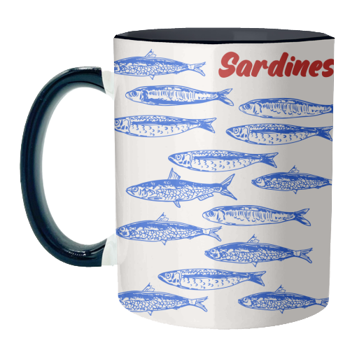 Blue Sardines Pattern Minimalist - unique mug by EZbie