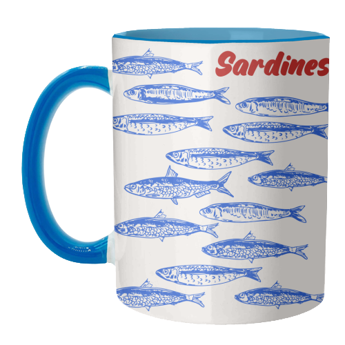 Blue Sardines Pattern Minimalist - unique mug by EZbie