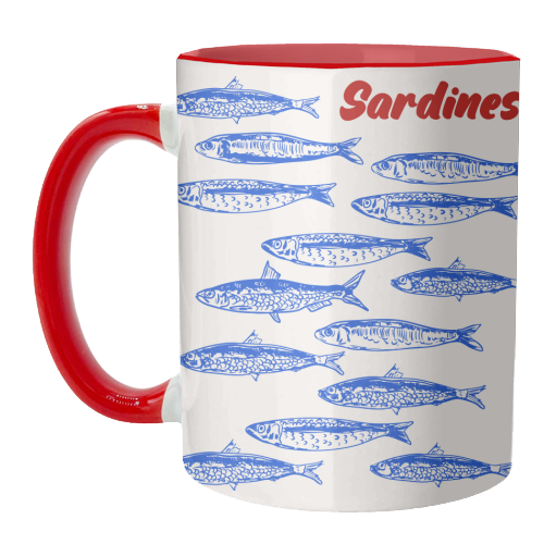 Blue Sardines Pattern Minimalist - unique mug by EZbie