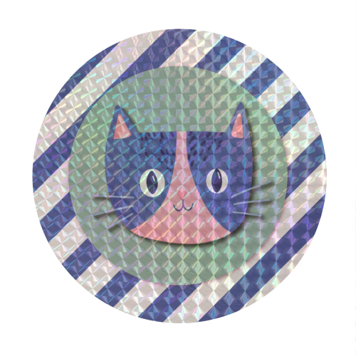 Blue Stripe Cute Cat - Circle Sticker by Mad Philomena