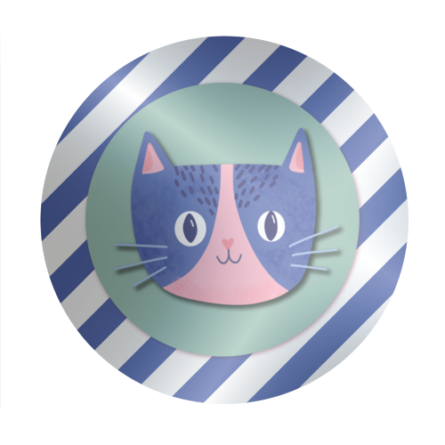 Blue Stripe Cute Cat - Circle Sticker by Mad Philomena