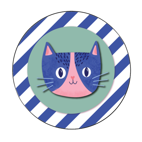 Blue Stripe Cute Cat - Circle Sticker by Mad Philomena