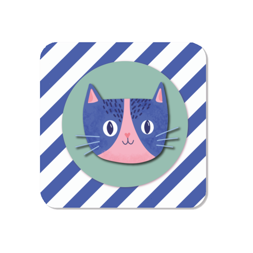 Blue Stripe Cute Cat - Magnet by Mad Philomena