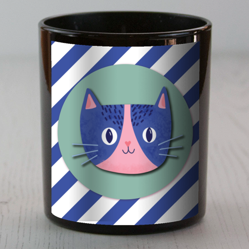 Blue Stripe Cute Cat - scented candle by Mad Philomena