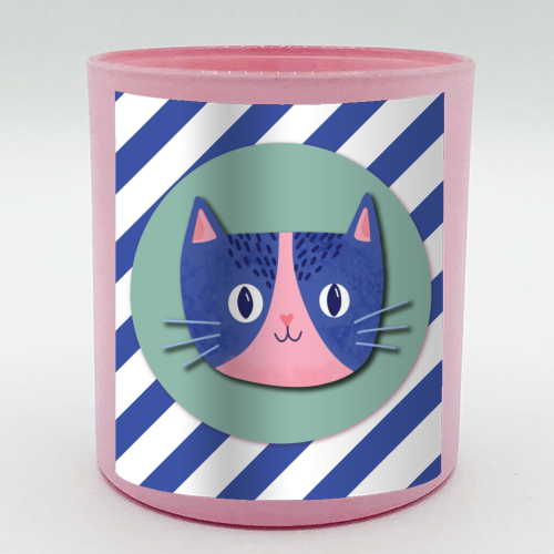 Blue Stripe Cute Cat - scented candle by Mad Philomena