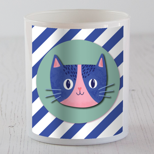 Blue Stripe Cute Cat - scented candle by Mad Philomena