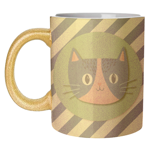 Blue Stripe Cute Cat - unique mug by Mad Philomena
