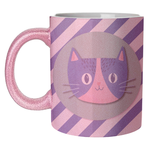 Blue Stripe Cute Cat - unique mug by Mad Philomena