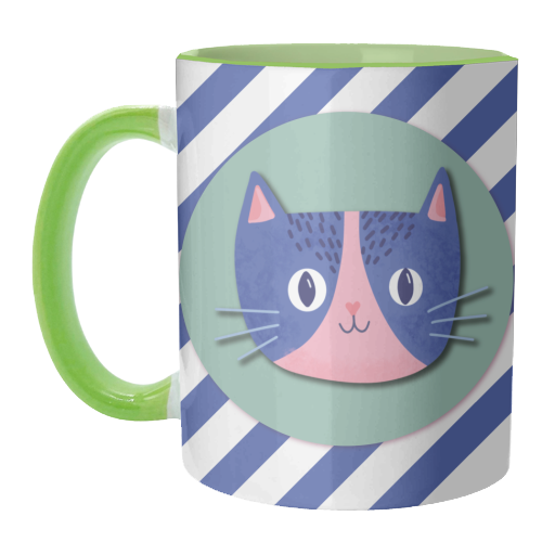 Blue Stripe Cute Cat - unique mug by Mad Philomena