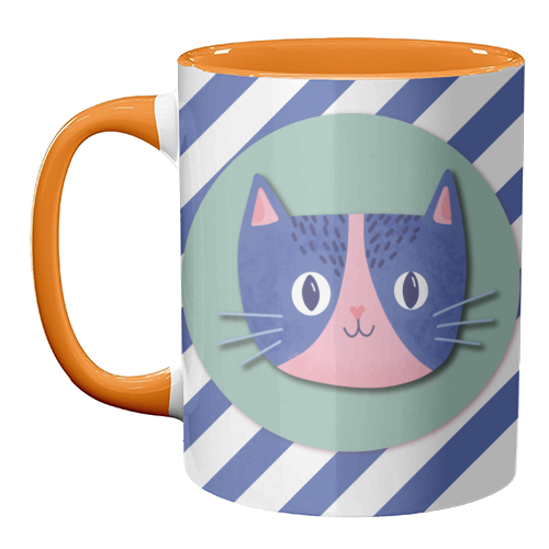 Blue Stripe Cute Cat - unique mug by Mad Philomena