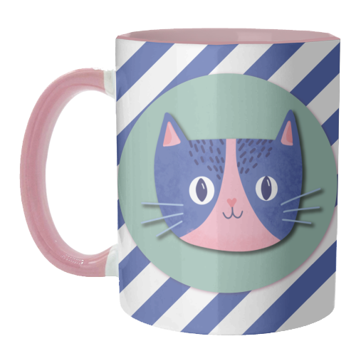 Blue Stripe Cute Cat - unique mug by Mad Philomena