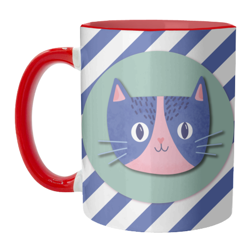Blue Stripe Cute Cat - unique mug by Mad Philomena