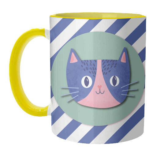 Blue Stripe Cute Cat - unique mug by Mad Philomena
