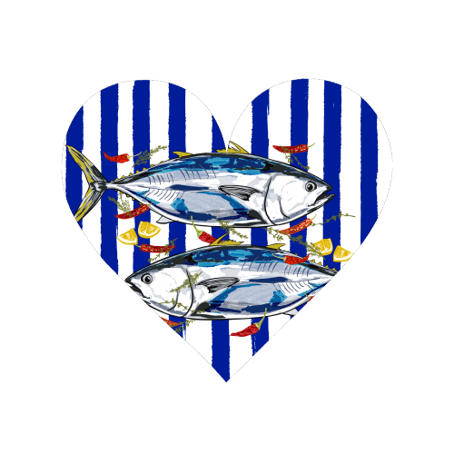 Blue Tuna with Herbs and Spices Retro Stripes - Magnet by EZbie