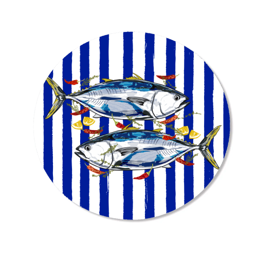 Blue Tuna with Herbs and Spices Retro Stripes - Magnet by EZbie