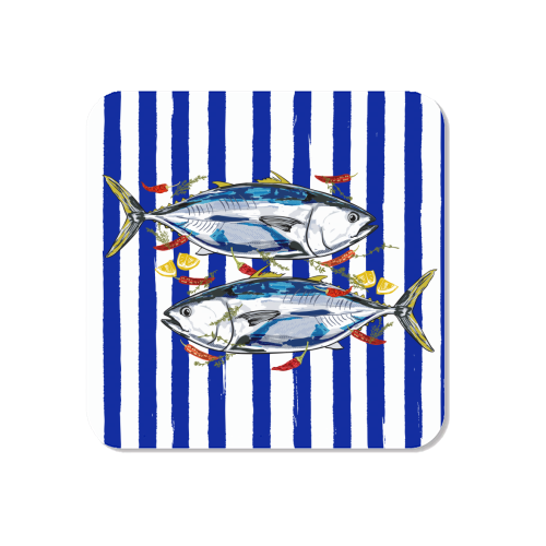 Blue Tuna with Herbs and Spices Retro Stripes - Magnet by EZbie