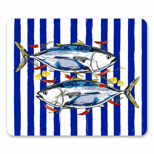 Blue Tuna with Herbs and Spices Retro Stripes - mouse mat by EZbie