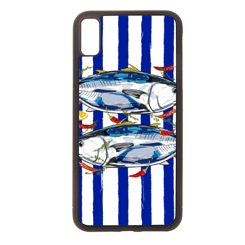 Blue Tuna with Herbs and Spices Retro Stripes - stylish phone case by EZbie