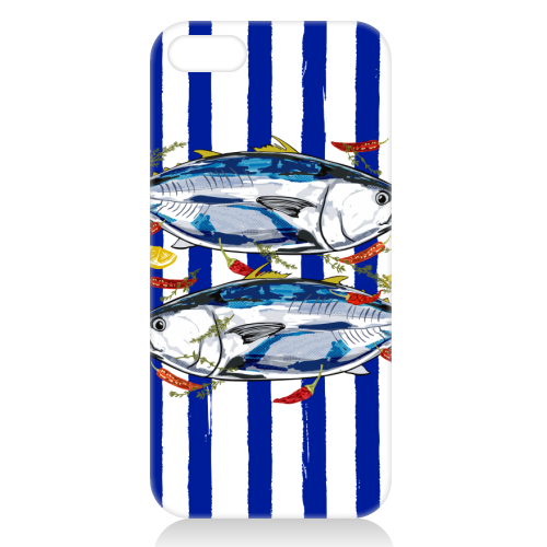Blue Tuna with Herbs and Spices Retro Stripes - unique phone case by EZbie