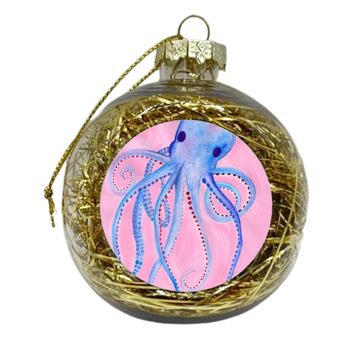 Blue Watercolour Octopus - xmas bauble by holly crerar